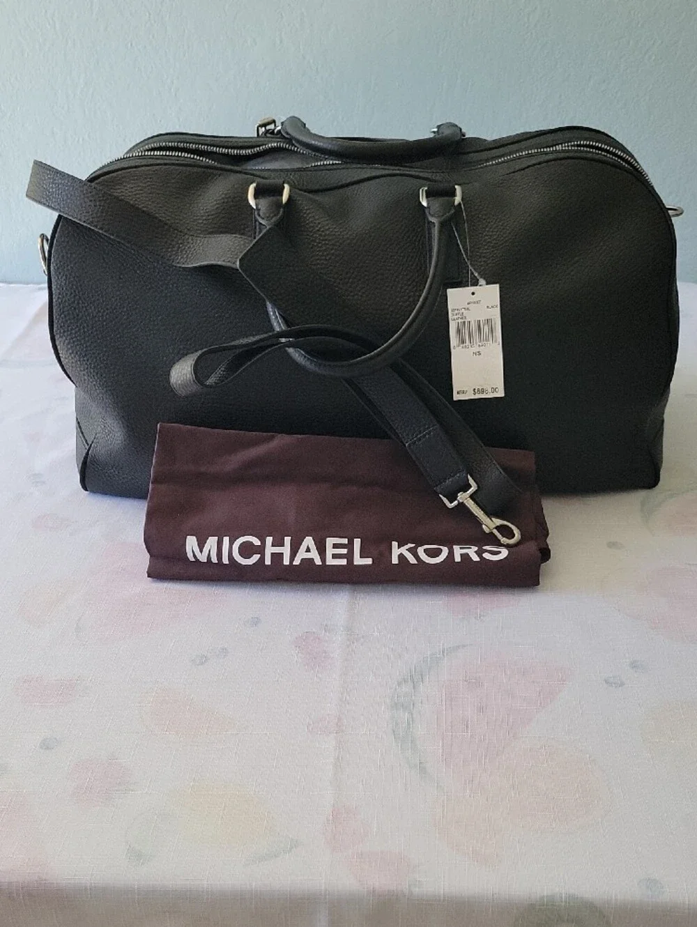 Michael Kors Black Pebbled Leather Duffel Travel Bag